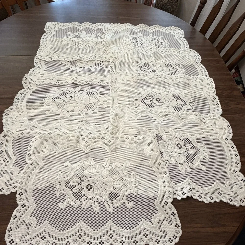 Vintage Ivory Lace Placemats Set Of 9 Floral Filet Lace Cottagecore Farmhouse